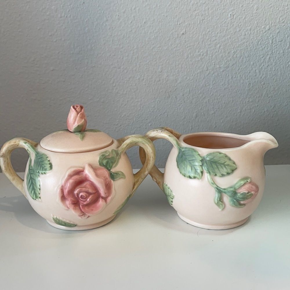 Fitz & Floyd FF Blushing Rose Sugar Bowl and Cream